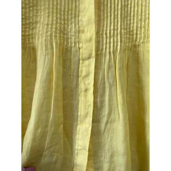 Theory Long Sleeve tunic pin tuck relaxed v neck Sunny Yellow Top Sz-M Relaxed - Picture 6 of 7